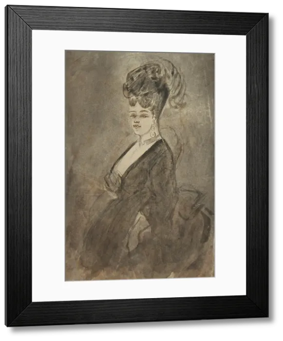 Framed Print : Three-Quarter Length Portrait of a Woman, 1865 / 70. Creator: Constantin Guys Framed Print : Three-Quarter Length Portrait of a Woman, 1865 / 70. Creator: Constantin Guys