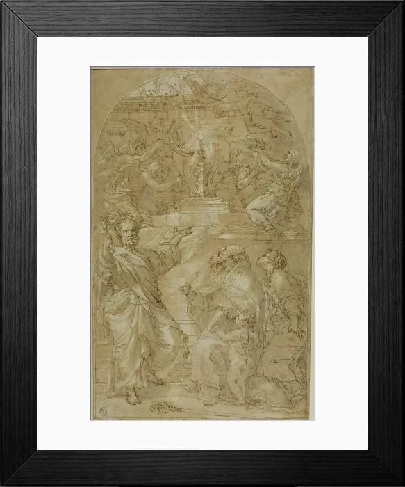 Framed Print : Saint Peter, Saint Augustine and a Female Saint in Adoration of the Eucharist, n.d. Creator: Unknown Framed Print : Saint Peter, Saint Augustine and a Female Saint in Adoration of the Eucharist, n.d. Creator: Unknown