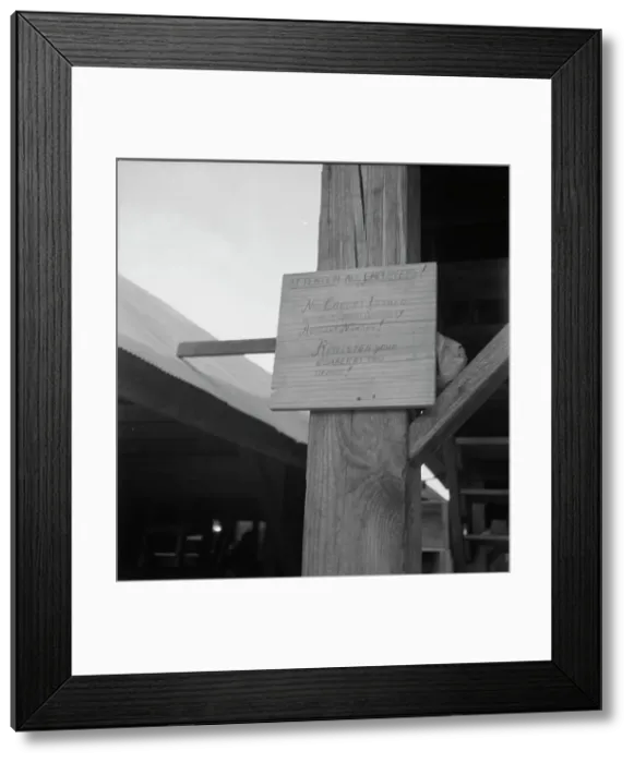Framed Print : Sign at a tomato packing shed for migrant and local labor, Hazelhurst, Mississippi, 1937. Creator: Dorothea Lange Framed Print : Sign at a tomato packing shed for migrant and local labor, Hazelhurst, Mississippi, 1937. Creator: Dorothea Lange