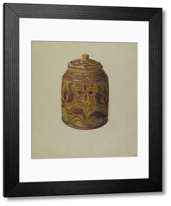 Framed Print : Pa. German Covered Jar, c. 1938. Creator: William L. Antrim Framed Print : Pa. German Covered Jar, c. 1938. Creator: William L. Antrim