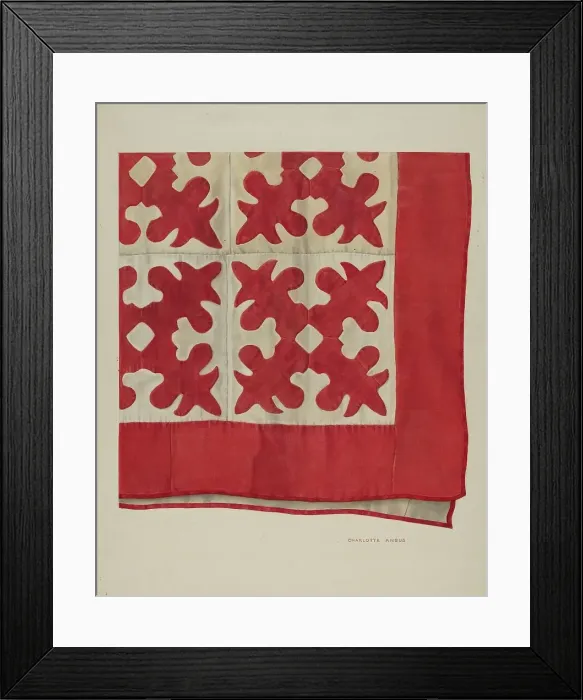 Framed Print : Oak Leaf Pattern Quilt, 1935 / 1942. Creator: Charlotte Angus Framed Print : Oak Leaf Pattern Quilt, 1935 / 1942. Creator: Charlotte Angus