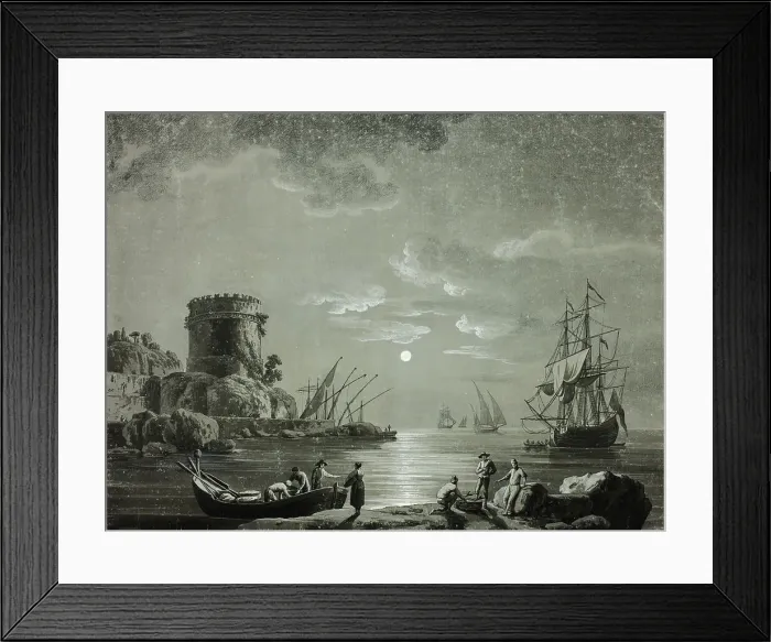 Framed Print : Moonlight Scene in Fishing Port, 1800-1899. Creator: Unknown Framed Print : Moonlight Scene in Fishing Port, 1800-1899. Creator: Unknown