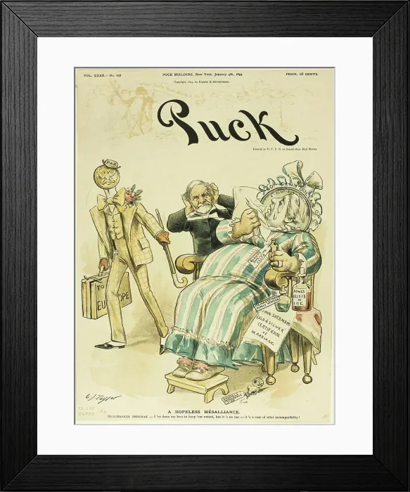 Framed Print : A Hopeless Mésalliance, from Puck, published January 4, 1893. Creator: Charles Jay Taylor Framed Print : A Hopeless Mésalliance, from Puck, published January 4, 1893. Creator: Charles Jay Taylor