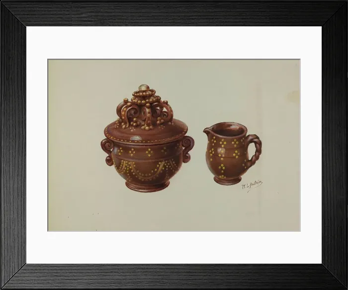 Framed Print : Pa. German Sugar Bowl and Creamer, c. 1941. Creator: William L. Antrim Framed Print : Pa. German Sugar Bowl and Creamer, c. 1941. Creator: William L. Antrim