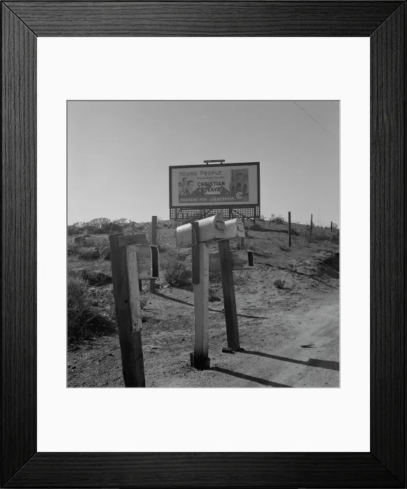 Framed Print : Billboard on U.S. Highway 99, California, 1937. Creator: Dorothea Lange Framed Print : Billboard on U.S. Highway 99, California, 1937. Creator: Dorothea Lange