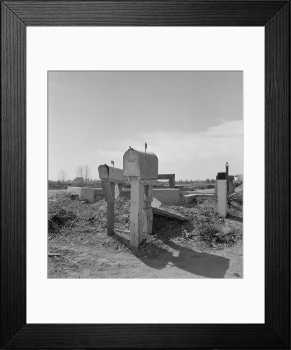 Framed Print : Mail boxes and irrigation gates, Imperial Valley, California, 1937. Creator: Dorothea Lange Framed Print : Mail boxes and irrigation gates, Imperial Valley, California, 1937. Creator: Dorothea Lange