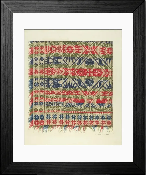 Framed Print : Woven Coverlet, c. 1940. Creator: Charlotte Angus
