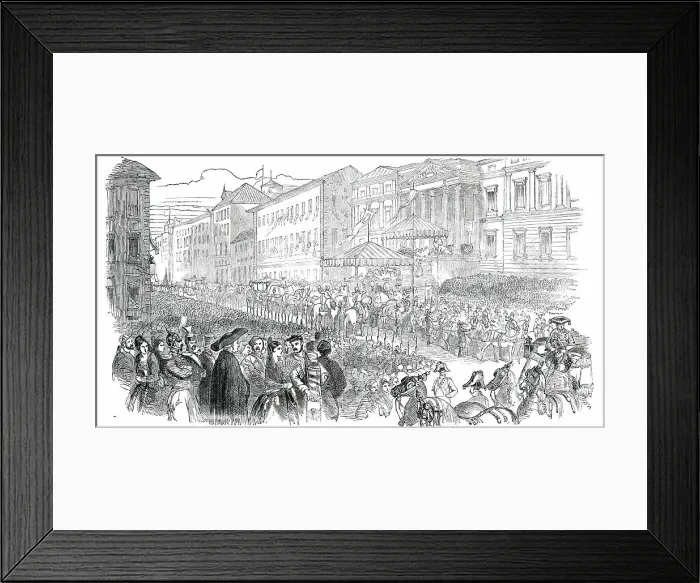 Framed Print : Opening of the Spanish Cortes - the Royal Procession to the New Palace of Congress, 1850. Creator: Unknown Framed Print : Opening of the Spanish Cortes - the Royal Procession to the New Palace of Congress, 1850. Creator: Unknown