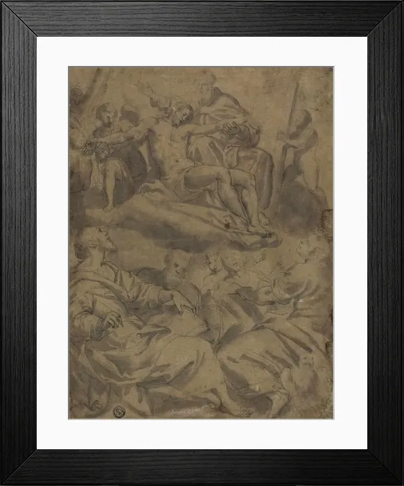 Framed Print : Four Evangelists and the Vision of God Holding the Dead Christ with the Instruments... 1550 / 85. Creator: Unknown Framed Print : Four Evangelists and the Vision of God Holding the Dead Christ with the Instruments... 1550 / 85. Creator: Unknown