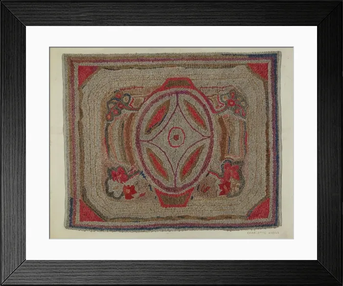 Framed Print : Hooked Rug (Cotton), c. 1940. Creator: Charlotte Angus Framed Print : Hooked Rug (Cotton), c. 1940. Creator: Charlotte Angus