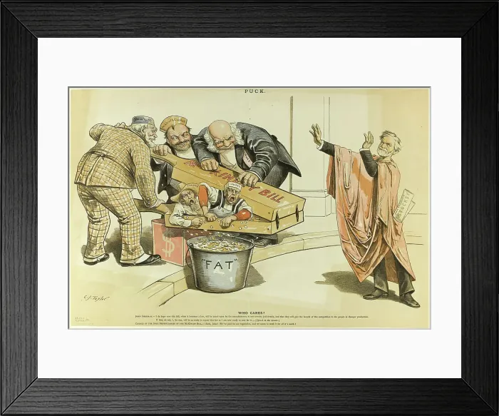 Framed Print : Who Cares?, from Puck, published October 15, 1890. Creator: Charles Jay Taylor Framed Print : Who Cares?, from Puck, published October 15, 1890. Creator: Charles Jay Taylor