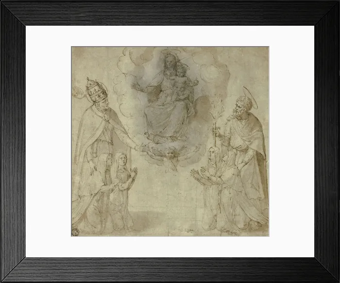 Framed Print : Virgin and Child before Saints Fabianus (or Gregory the Great) and Joseph, 1530 / 50. Creator: Unknown Framed Print : Virgin and Child before Saints Fabianus (or Gregory the Great) and Joseph, 1530 / 50. Creator: Unknown