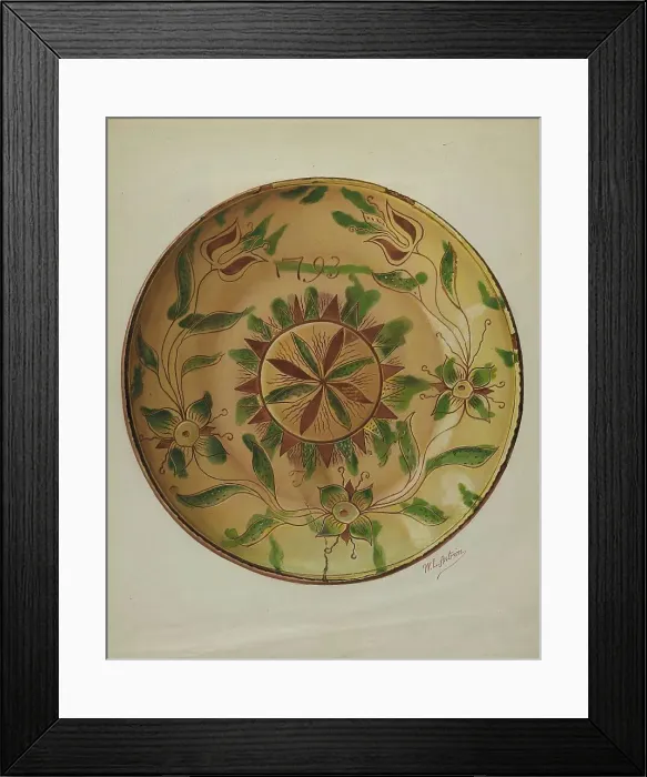 Framed Print : Pa. German Pie Plate, c. 1936. Creator: William L. Antrim Framed Print : Pa. German Pie Plate, c. 1936. Creator: William L. Antrim