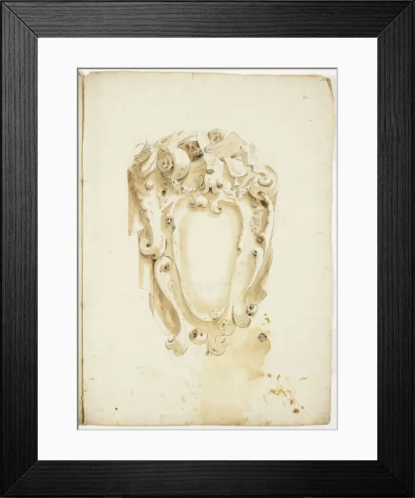 Framed Print : Design for Escutcheon, with Artist's Instruments, n.d. Creator: Unknown Framed Print : Design for Escutcheon, with Artist's Instruments, n.d. Creator: Unknown