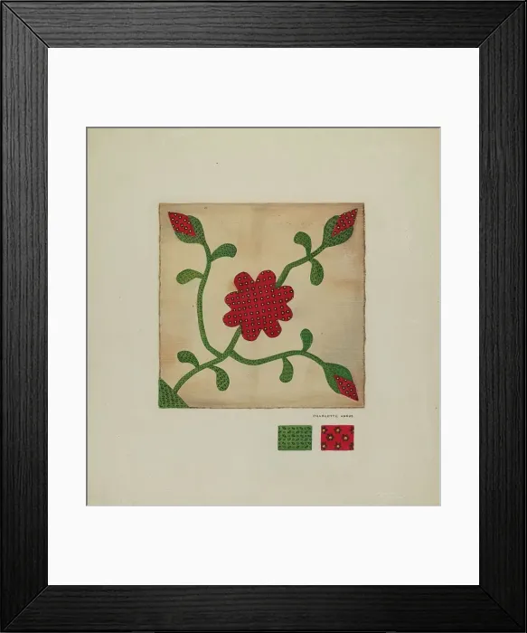 Framed Print : Quilt Block, c. 1937. Creator: Charlotte Angus Framed Print : Quilt Block, c. 1937. Creator: Charlotte Angus