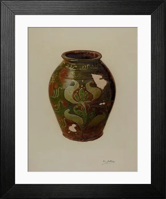Framed Print : Pa. German Jar, c. 1938. Creator: William L. Antrim Framed Print : Pa. German Jar, c. 1938. Creator: William L. Antrim