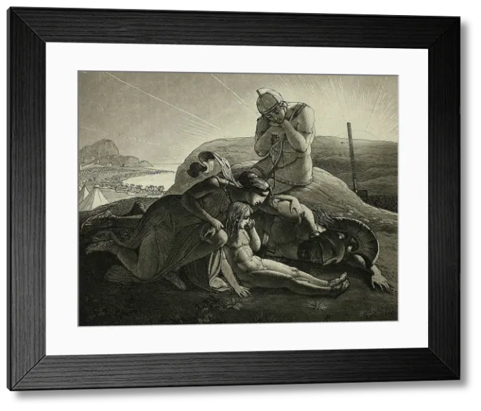 Framed Print : Tecmessa, Her Son and Teucer Lamenting the Dead Ajax, 1809. Creator: Carl Russ Framed Print : Tecmessa, Her Son and Teucer Lamenting the Dead Ajax, 1809. Creator: Carl Russ