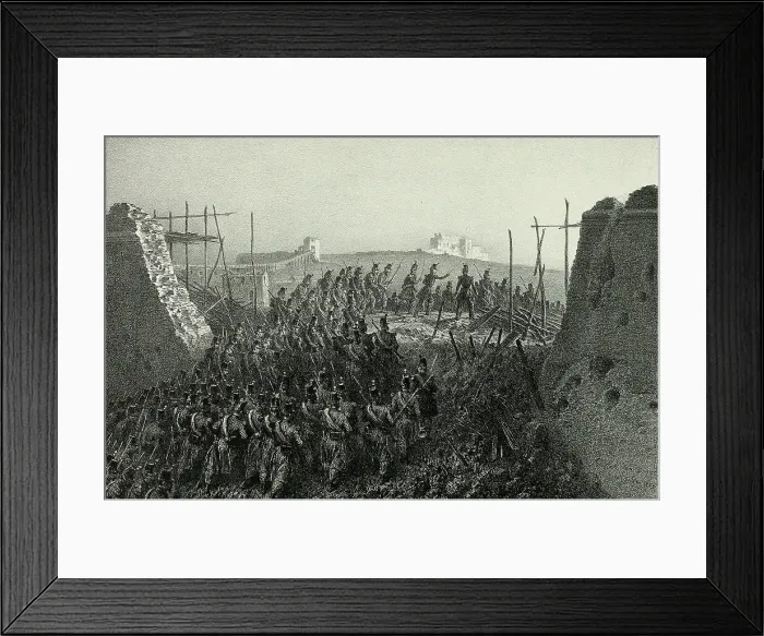 Framed Print : Capture of the Courtine 6-7, from Souvenirs d'Italie: Expédition de Rome, 1859. Creator: Auguste Raffet Framed Print : Capture of the Courtine 6-7, from Souvenirs d'Italie: Expédition de Rome, 1859. Creator: Auguste Raffet
