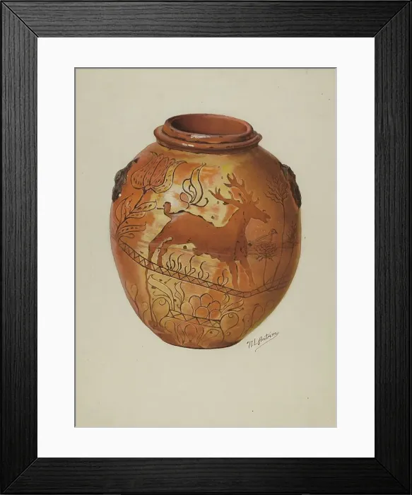 Framed Print : Pa. German Jar, c. 1937. Creator: William L. Antrim Framed Print : Pa. German Jar, c. 1937. Creator: William L. Antrim