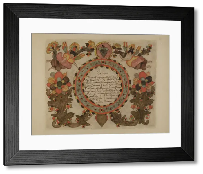 Framed Print : Pa. German Birth Certificate, c. 1937. Creator: Elmer G Anderson Framed Print : Pa. German Birth Certificate, c. 1937. Creator: Elmer G Anderson