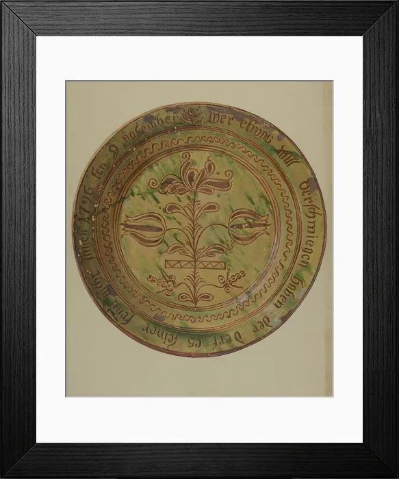 Framed Print : Pa. German Dish, c. 1936. Creator: William L. Antrim Framed Print : Pa. German Dish, c. 1936. Creator: William L. Antrim