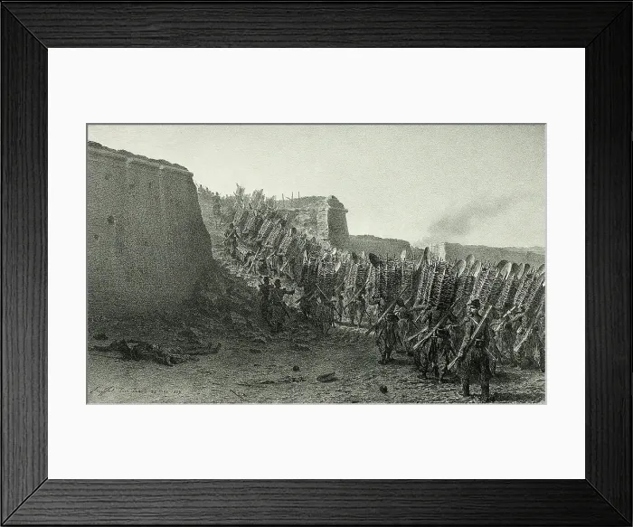 Framed Print : Workers Crowning the Breach of Bastion 7, from Souvenirs d'Italie: Expédition de Rome, 1859. Creator: Auguste Raffet Framed Print : Workers Crowning the Breach of Bastion 7, from Souvenirs d'Italie: Expédition de Rome, 1859. Creator: Auguste Raffet