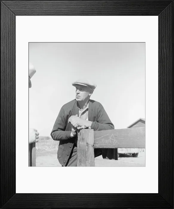 Framed Print : Rehabilitation client talking over fence with county supervisor, near Stockton, CA, 1938. Creator: Dorothea Lange Framed Print : Rehabilitation client talking over fence with county supervisor, near Stockton, CA, 1938. Creator: Dorothea Lange