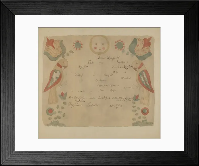Framed Print : Pa. German Birth Certificate, 1937. Creator: Elmer G Anderson Framed Print : Pa. German Birth Certificate, 1937. Creator: Elmer G Anderson