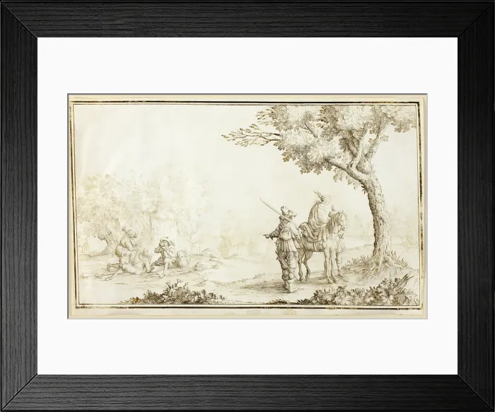 Framed Print : Landscape with Travelers, early 1630s. Creator: Valerio Spada Framed Print : Landscape with Travelers, early 1630s. Creator: Valerio Spada