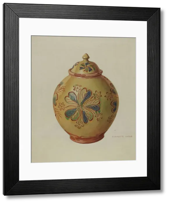Framed Print : Jar with Cover, 1935 / 1942. Creator: Charlotte Angus Framed Print : Jar with Cover, 1935 / 1942. Creator: Charlotte Angus