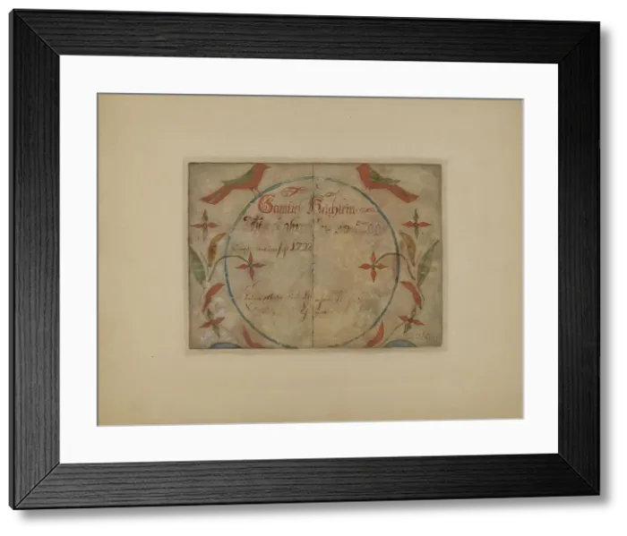 Framed Print : Pa. German Birth Certificate, c. 1936. Creator: Elmer G Anderson Framed Print : Pa. German Birth Certificate, c. 1936. Creator: Elmer G Anderson