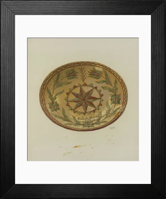 Framed Print : Pennsylvania German Pie Plate, 1935 / 1942. Creator: Elmer G Anderson Framed Print : Pennsylvania German Pie Plate, 1935 / 1942. Creator: Elmer G Anderson