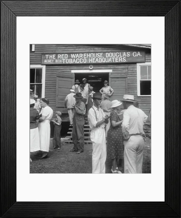 Framed Print : As the auctioneer knocks down the last bid on each basket of tobacco... Douglas, Georgia, 1938. Creator: Dorothea Lange Framed Print : As the auctioneer knocks down the last bid on each basket of tobacco... Douglas, Georgia, 1938. Creator: Dorothea Lange