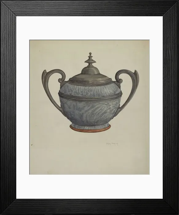 Framed Print : Pewter Sugar Bowl, c. 1937. Creator: Helen Bronson Framed Print : Pewter Sugar Bowl, c. 1937. Creator: Helen Bronson