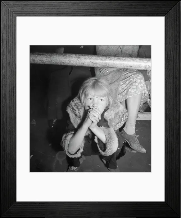 Framed Print : Undernourished cotton picker's child listening to speeches of organizer... Kern County, CA, 1938. Creator: Dorothea Lange Framed Print : Undernourished cotton picker's child listening to speeches of organizer... Kern County, CA, 1938. Creator: Dorothea Lange