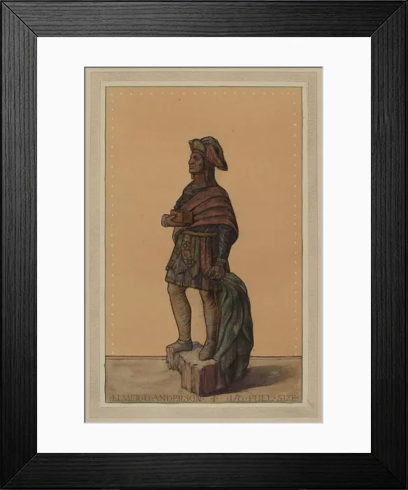 Framed Print : Wooden Indian, c. 1936. Creator: Elmer G Anderson Framed Print : Wooden Indian, c. 1936. Creator: Elmer G Anderson