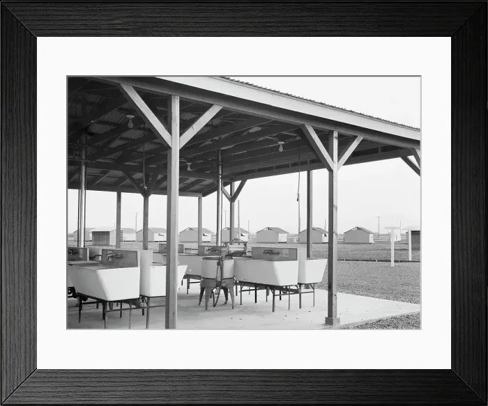 Framed Print : Laundry facilities at Westley camp for migratory labor, San Joaquin Valley, California, 1938. Creator: Dorothea Lange Framed Print : Laundry facilities at Westley camp for migratory labor, San Joaquin Valley, California, 1938. Creator: Dorothea Lange