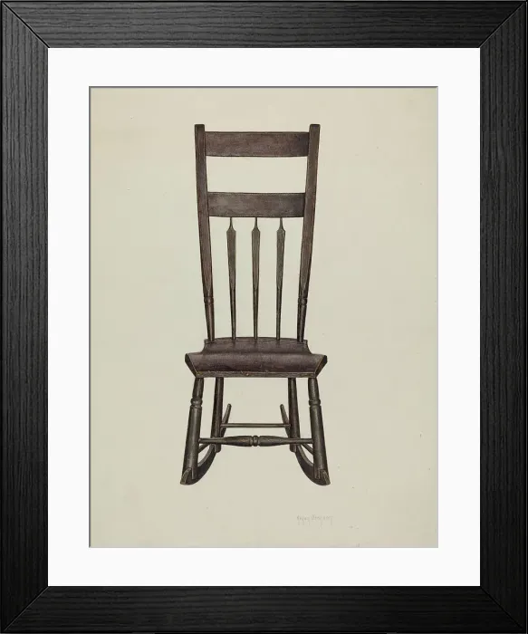 Framed Print : Shaker Nursing Chair, c. 1937. Creator: Helen Bronson Framed Print : Shaker Nursing Chair, c. 1937. Creator: Helen Bronson