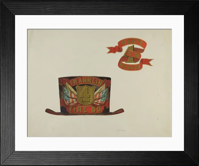 Framed Print : Fireman's Hat, c. 1937. Creator: Helen Bronson Framed Print : Fireman's Hat, c. 1937. Creator: Helen Bronson