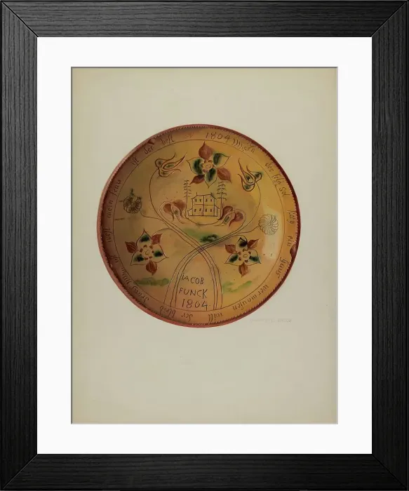 Framed Print : Pa. German Plate, c. 1936. Creator: Charlotte Angus Framed Print : Pa. German Plate, c. 1936. Creator: Charlotte Angus