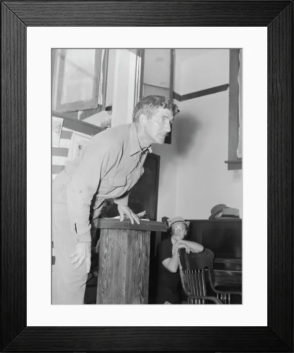 Framed Print : Speaker, migratory worker, Conference to Aid Agricultural Organization, Bakersfield, CA, 1938. Creator: Dorothea Lange Framed Print : Speaker, migratory worker, Conference to Aid Agricultural Organization, Bakersfield, CA, 1938. Creator: Dorothea Lange