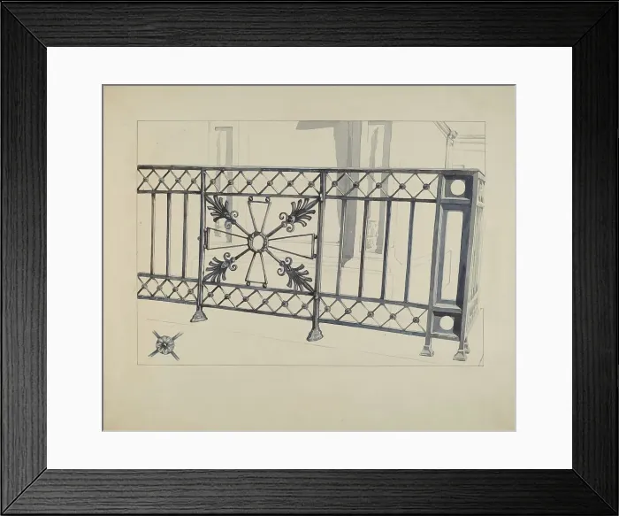 Framed Print : Iron Gate and Fence, c. 1936. Creator: Arelia Arbo Framed Print : Iron Gate and Fence, c. 1936. Creator: Arelia Arbo