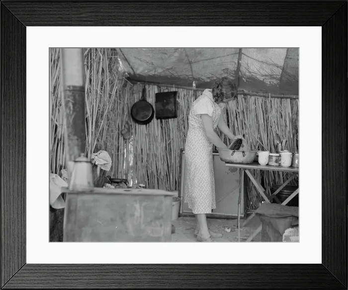 Framed Print : Drought refugee living in a ditch bank camp, Imperial County, California, 1937. Creator: Dorothea Lange Framed Print : Drought refugee living in a ditch bank camp, Imperial County, California, 1937. Creator: Dorothea Lange