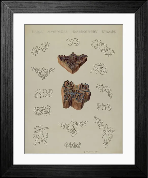 Framed Print : Stamps for Embroidery, c. 1937. Creator: Charlotte Angus Framed Print : Stamps for Embroidery, c. 1937. Creator: Charlotte Angus