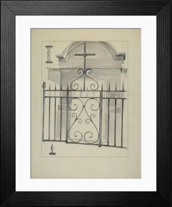 Framed Print : Iron Gate and Fence, c. 1936. Creator: Arelia Arbo Framed Print : Iron Gate and Fence, c. 1936. Creator: Arelia Arbo