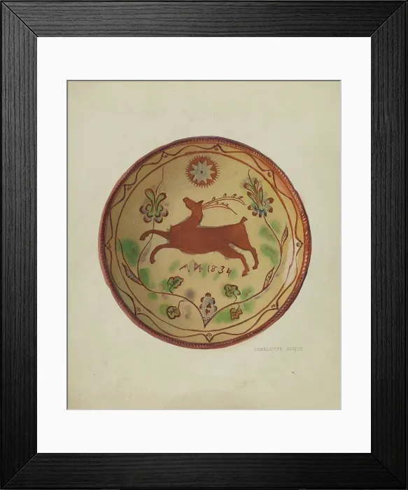 Framed Print : Pa. German Pie Plate, c. 1936. Creator: Charlotte Angus Framed Print : Pa. German Pie Plate, c. 1936. Creator: Charlotte Angus