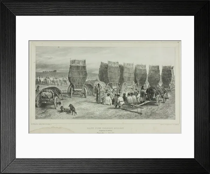 Framed Print : Halting Place of a Moldavian Caravan Transporting Coal, Bessarabia, August 5, 1837, 1840. Creator: Auguste Raffet Framed Print : Halting Place of a Moldavian Caravan Transporting Coal, Bessarabia, August 5, 1837, 1840. Creator: Auguste Raffet