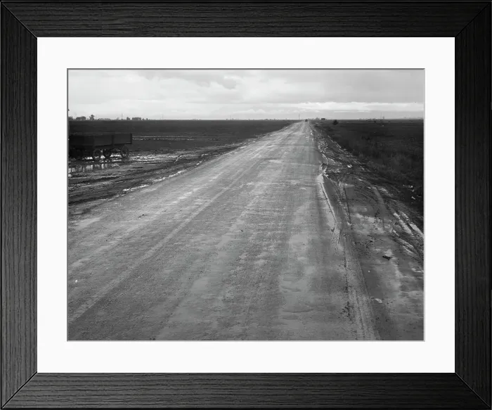 Framed Print : County road between potato fields, Kern County, California, 1939. Creator: Dorothea Lange Framed Print : County road between potato fields, Kern County, California, 1939. Creator: Dorothea Lange