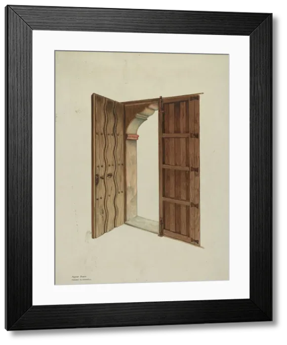 Framed Print : Mission Church Doors and Doorway, 1940. Creators: Dayton Brown, Harry Mann Waddell Framed Print : Mission Church Doors and Doorway, 1940. Creators: Dayton Brown, Harry Mann Waddell