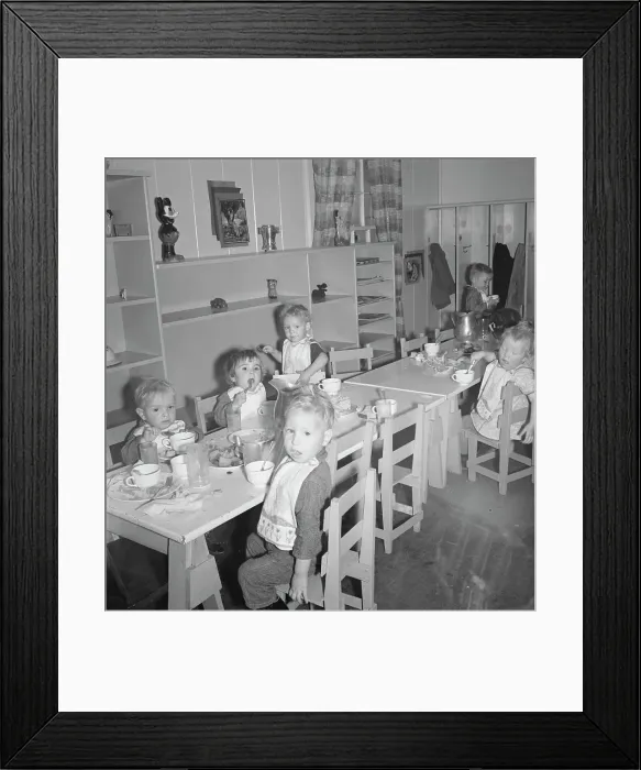 Framed Print : Lunchtime for young migrants at Shafter Camp, California, 1939. Creator: Dorothea Lange Framed Print : Lunchtime for young migrants at Shafter Camp, California, 1939. Creator: Dorothea Lange